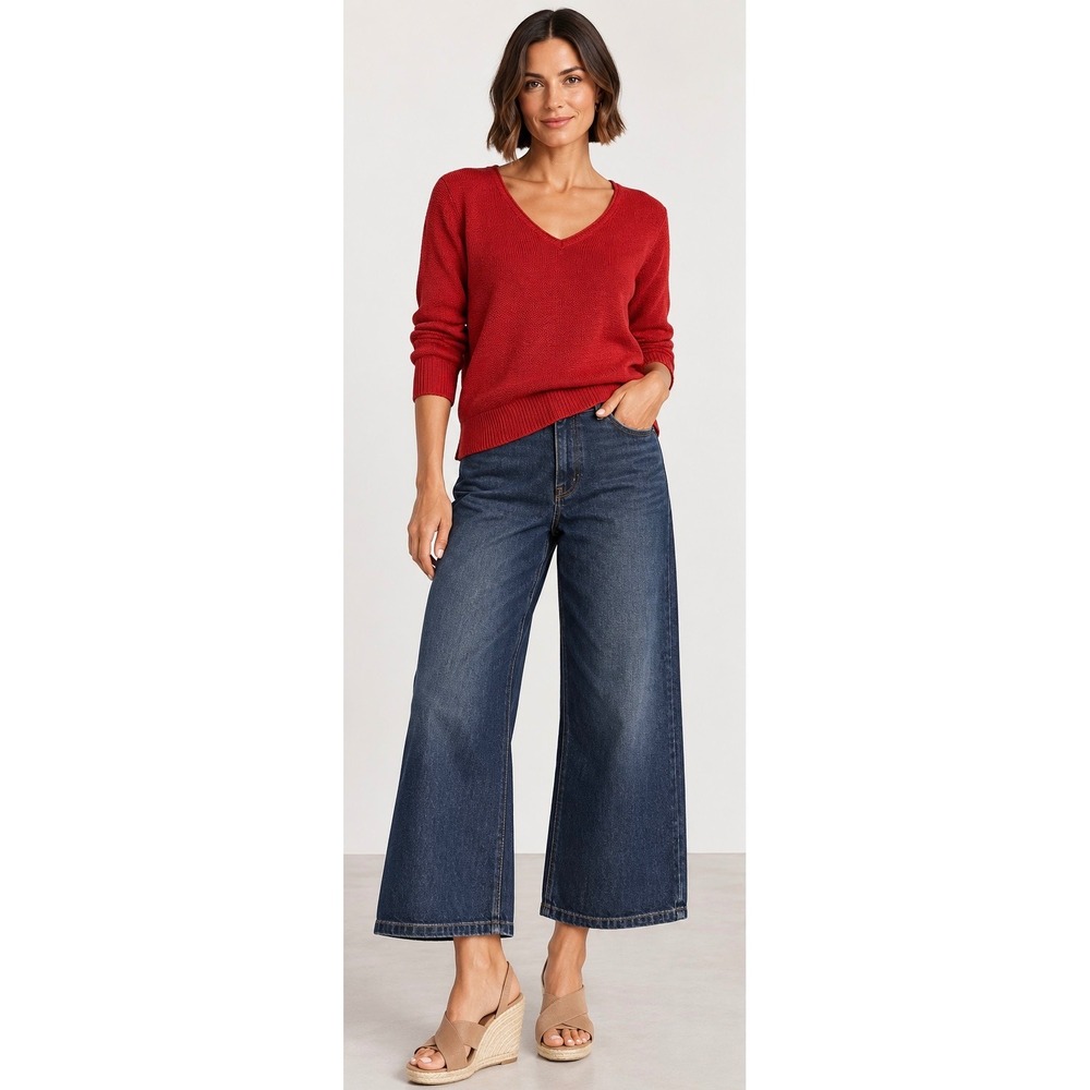 J. McLaughlin Red V-Neck Sweater Size S Elevated Basic Fall Knit Pullover